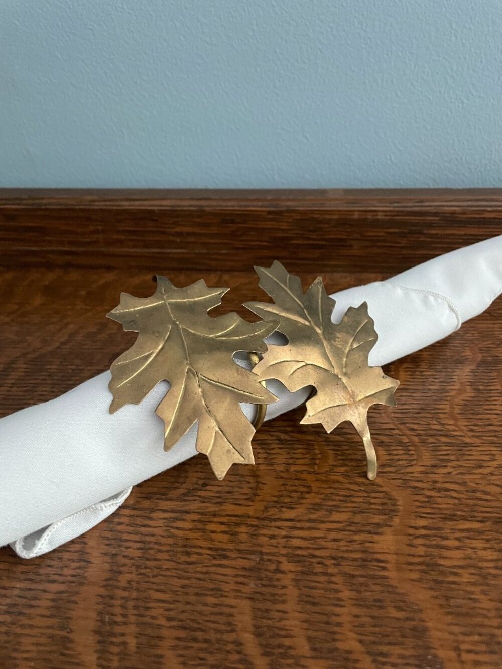 Brass Double Maple Leaf Napkin Holder Set of 6